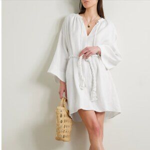 MARA HOFFMAN Sol Cord-waist Hemp-voile Mini Dress In White